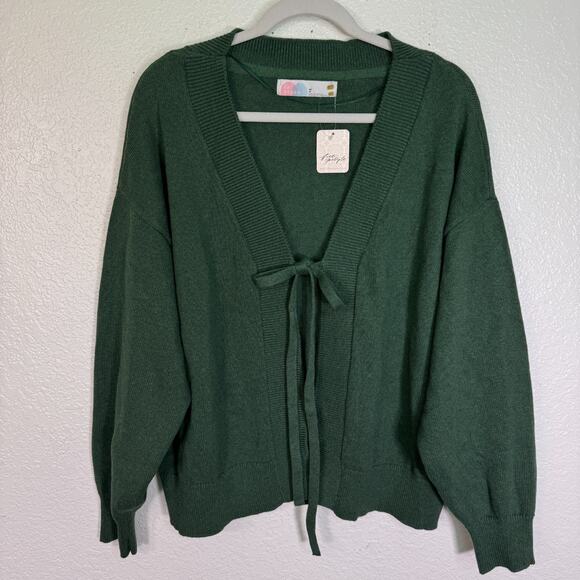 Free People Beach Solar Sweater Set Women Medium Cardigan Pant Lounge Pine Green - Picture 4 of 16